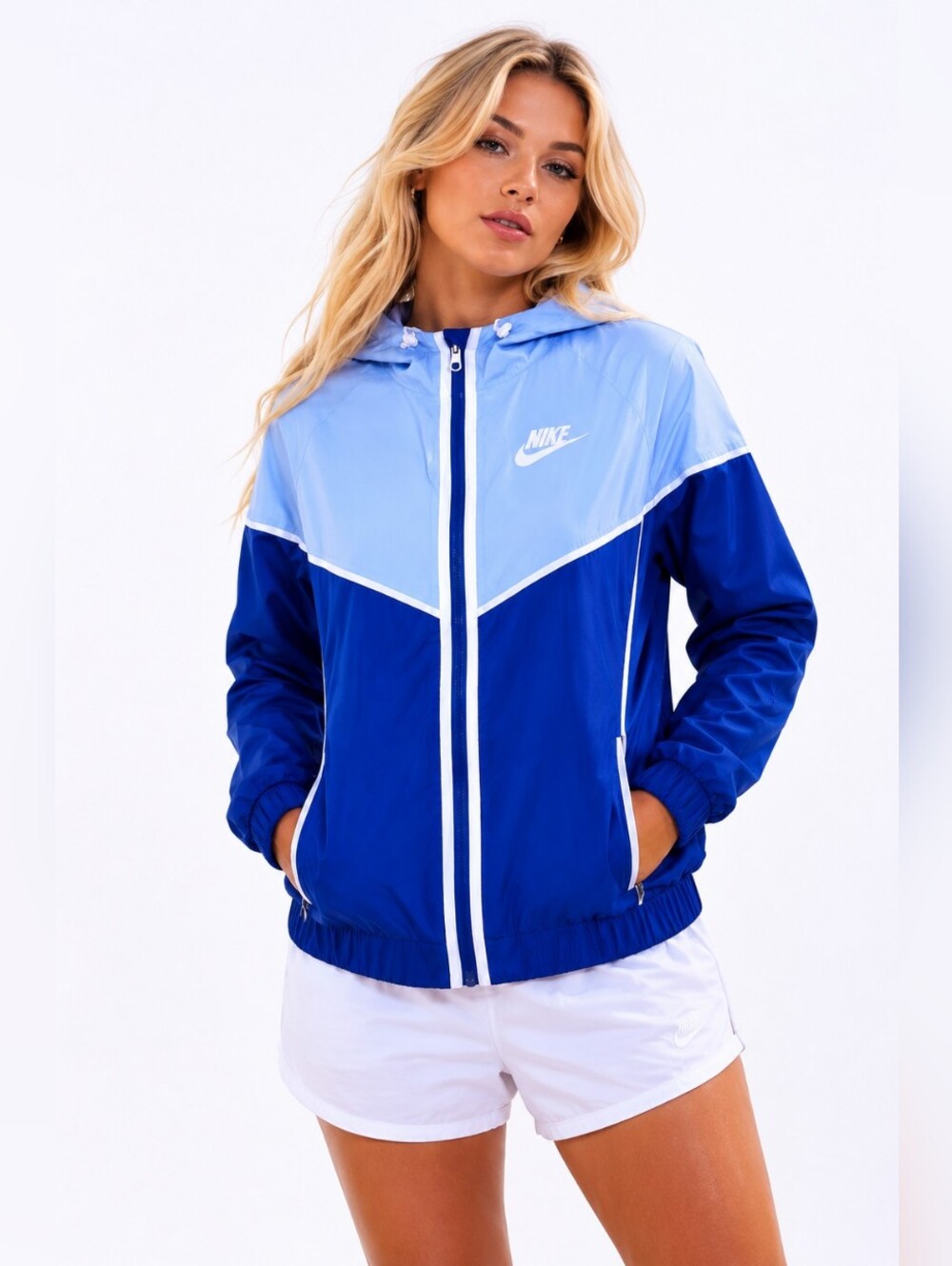 Nike Windrunner Hooded Jacket Women's Medium Blue Colorblock